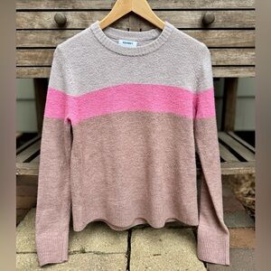 Old Navy Pink and Brown Crew Neck Colorblock Sweater